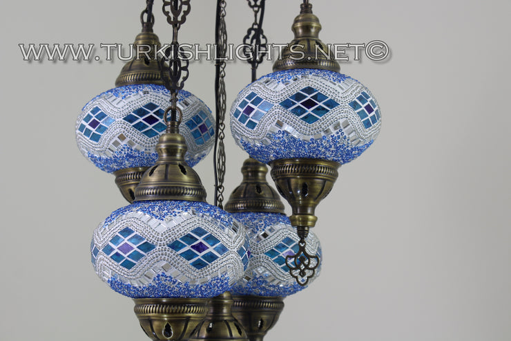 5-BALL SULTAN MOSAIC CHANDELIER (LARGE GLOBES) - TurkishLights.NET