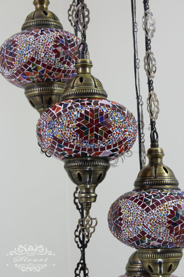 5 BALL TURKISH MOSAIC CHANDELIER, WITH LARGE GLOBES - TurkishLights.NET