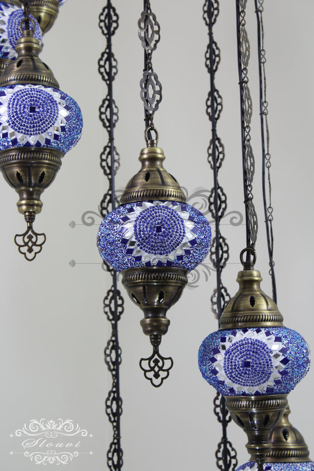 TURKISH MOSAIC LAMP, Water Drop Style CHANDELIER IN 8 GLOBES - TurkishLights.NET