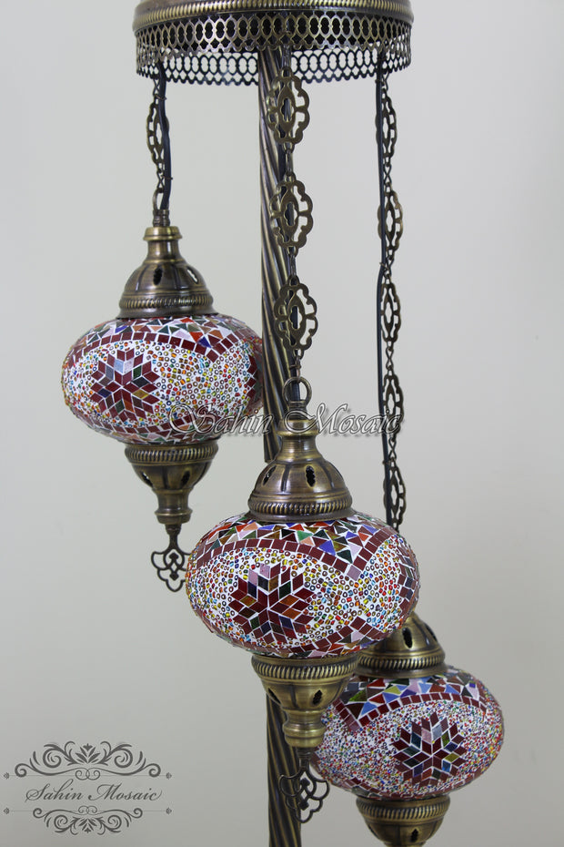 3 BALL TURKISH MOSAIC FLOOR LAMP WITH LARGE GLOBES, LAMBADER - TurkishLights.NET