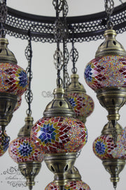 11-BALL TURKISH SULTAN MOSAIC CHANDELIER - TurkishLights.NET