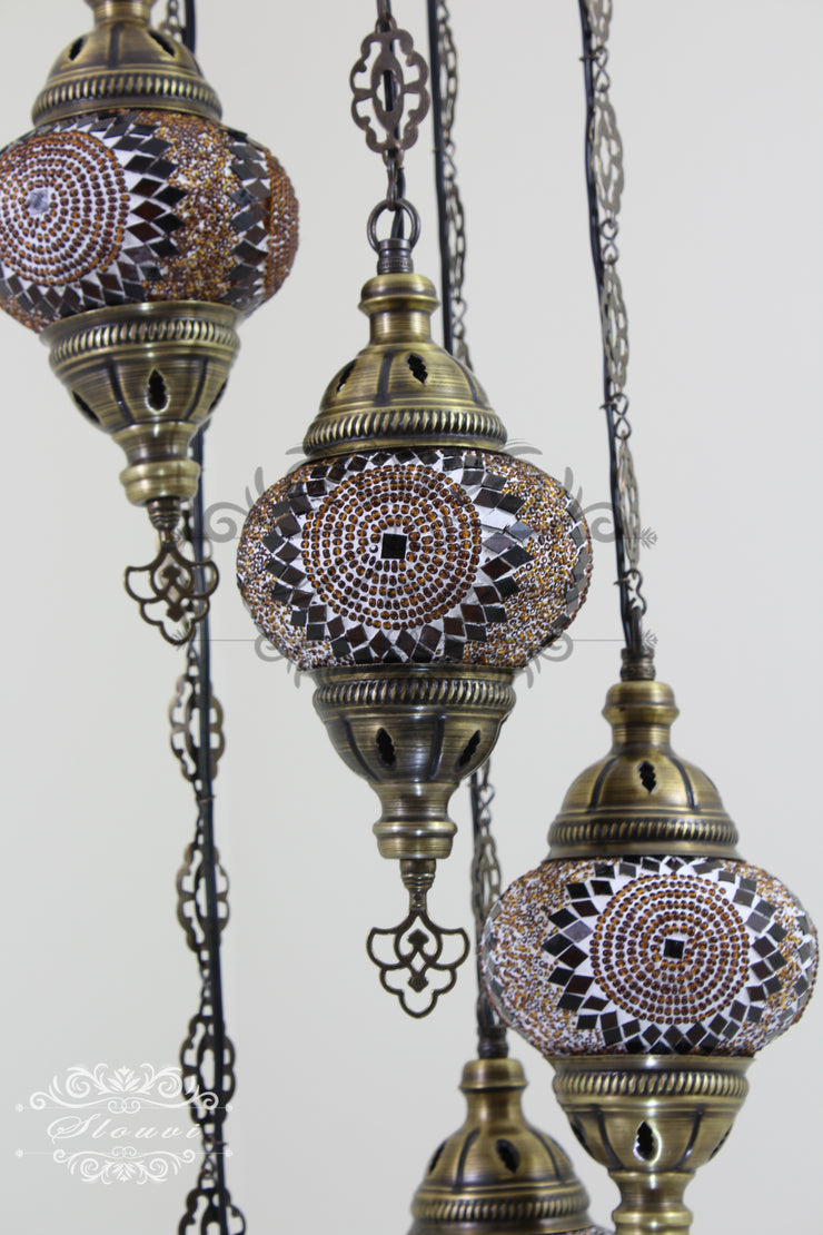 5 BALL TURKISH MOSAIC CHANDELIER, - TurkishLights.NET