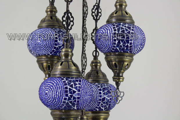 5-BALL SULTAN MOSAIC CHANDELIER (MEDIUM GLOBES) - TurkishLights.NET