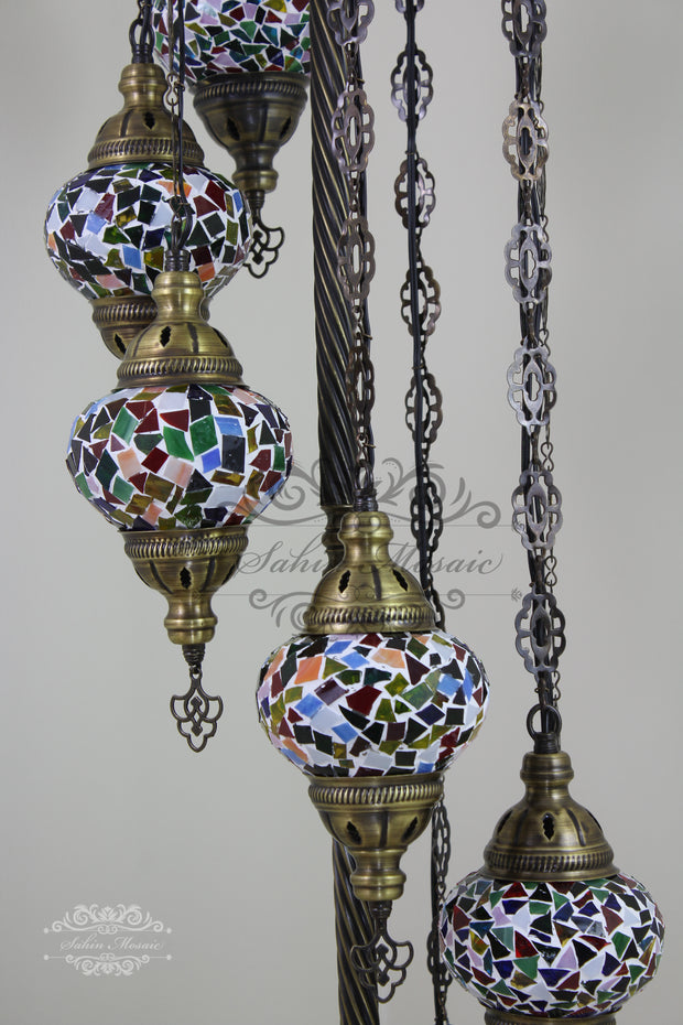 7 BALL TURKISH MOSAIC FLOOR LAMP, LAMBADER, MEDIUM GLOBES - TurkishLights.NET