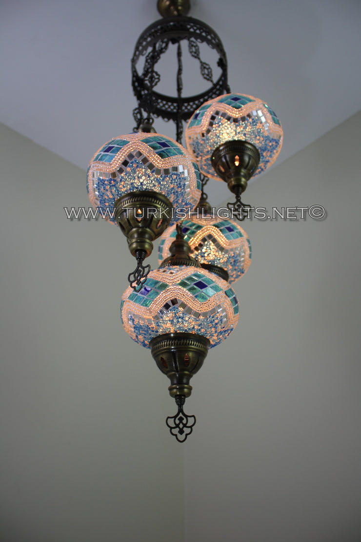 5-BALL SULTAN MOSAIC CHANDELIER (LARGE GLOBES) - TurkishLights.NET