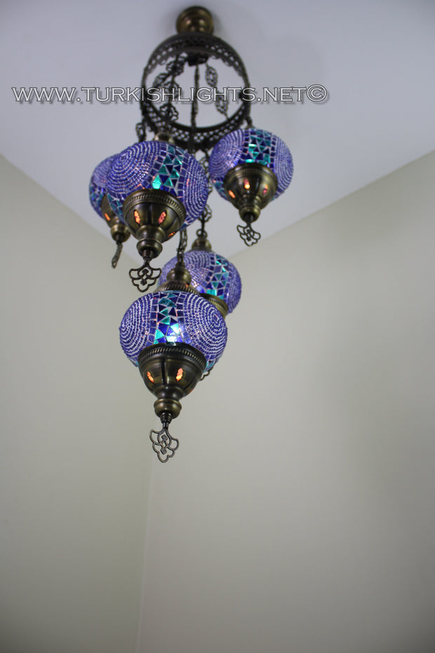 5-BALL SULTAN MOSAIC CHANDELIER (MEDIUM GLOBES) - TurkishLights.NET