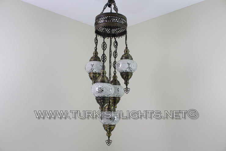 5-BALL SULTAN MOSAIC CHANDELIER (MEDIUM GLOBES) - TurkishLights.NET