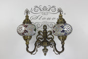 Turkish Mosaic Double Wall Sconce, With Large Globes, Upward - TurkishLights.NET