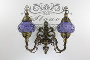 Turkish Mosaic Double Wall Sconce, With Medium Globes, Upward - TurkishLights.NET