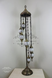 7 BALL TURKISH MOSAIC FLOOR LAMP, LAMBADER, MEDIUM GLOBES - TurkishLights.NET