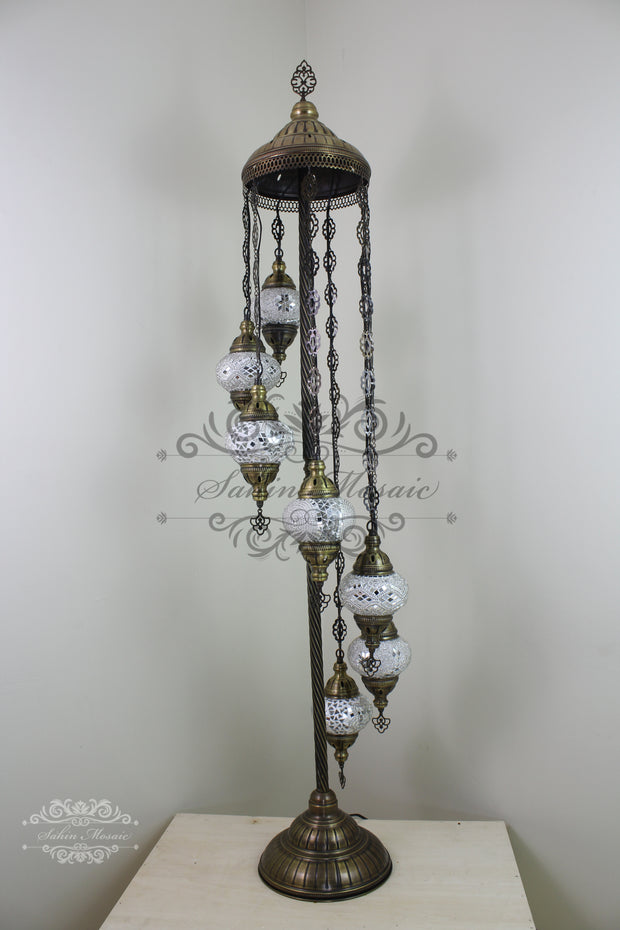 7 BALL TURKISH MOSAIC FLOOR LAMP, LAMBADER, MEDIUM GLOBES - TurkishLights.NET