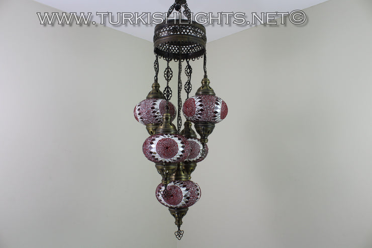 5-BALL SULTAN MOSAIC CHANDELIER (LARGE GLOBES) - TurkishLights.NET