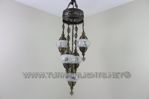 5-BALL SULTAN MOSAIC CHANDELIER (MEDIUM GLOBES) - TurkishLights.NET