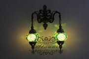 Turkish Mosaic Double Wall Sconce, With Medium Globes - TurkishLights.NET