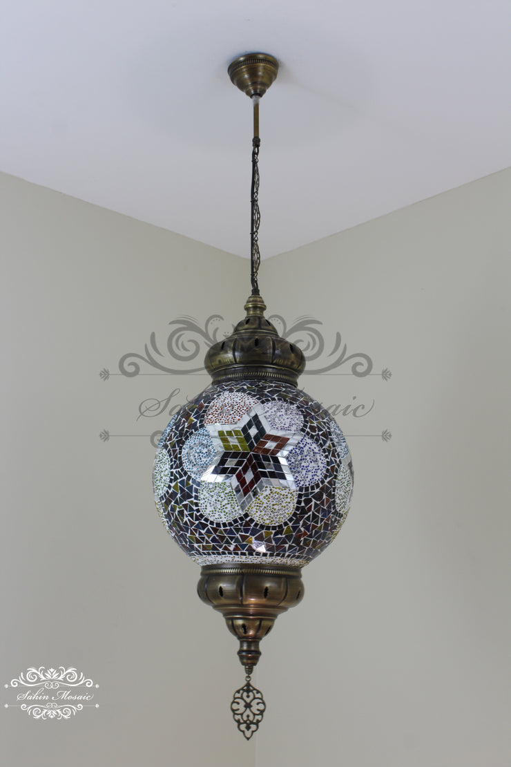 Mosaic Hanging Lamp with 30cm (12") Globe - TurkishLights.NET