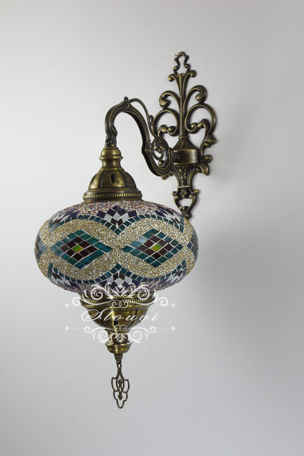 Turkish Mosaic  Wall Sconce, With Extra Large Globes - TurkishLights.NET