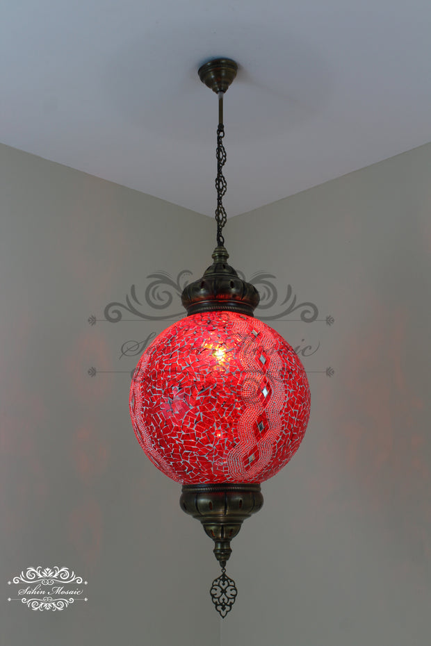 Mosaic Hanging Lamp with 35cm (14") Globe - TurkishLights.NET