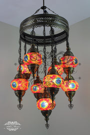 9-BALL TURKISH SULTAN MOSAIC CHANDELIER WITH NO2 (MEDIUM) GLOBES - TurkishLights.NET