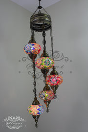 5 BALL TURKISH MOSAIC CHANDELIER, WITH LARGE GLOBES - TurkishLights.NET