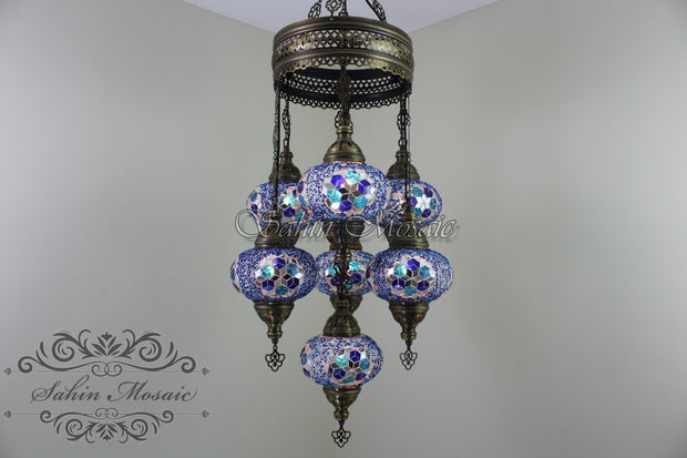 7 - BALL SULTAN TURKISH MOSAIC CHANDELIER (LARGE GLOBES) - TurkishLights.NET