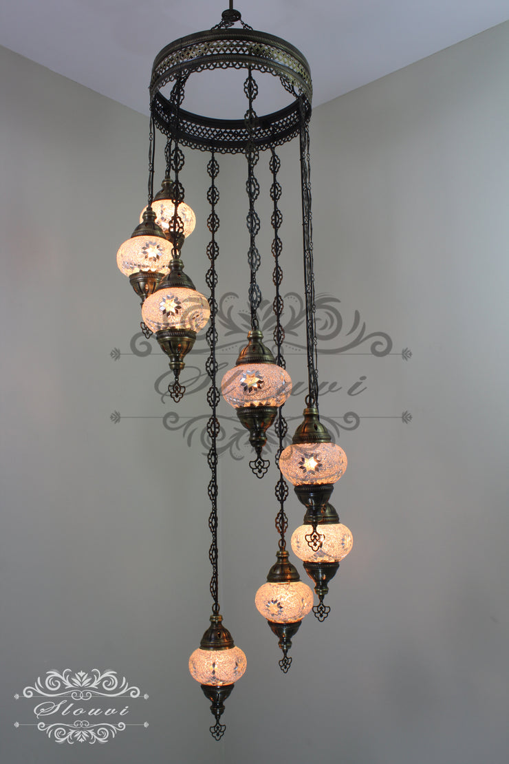 TURKISH MOSAIC LAMP, Water Drop Style CHANDELIER IN 8 GLOBES - TurkishLights.NET