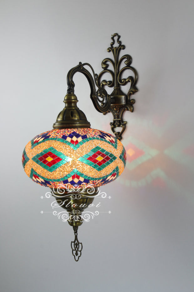 Turkish Mosaic  Wall Sconce, With Extra Large Globes - TurkishLights.NET