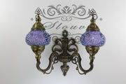 Turkish Mosaic Double Wall Sconce, With Medium Globes, Upward - TurkishLights.NET