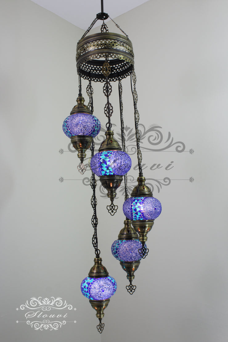 5 BALL TURKISH MOSAIC CHANDELIER, - TurkishLights.NET