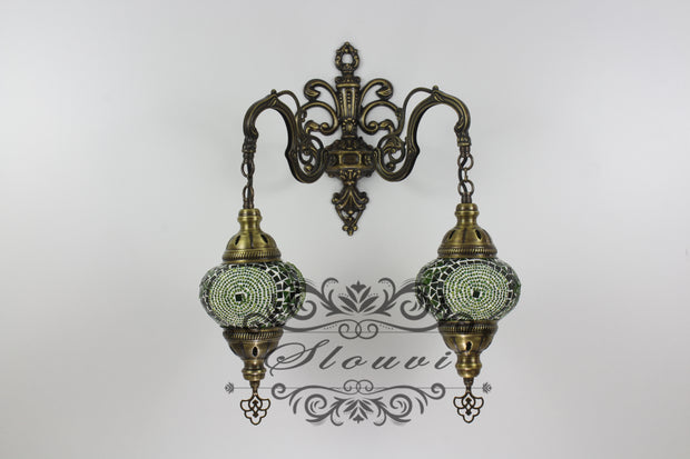 Turkish Mosaic Double Wall Sconce, With Medium Globes - TurkishLights.NET