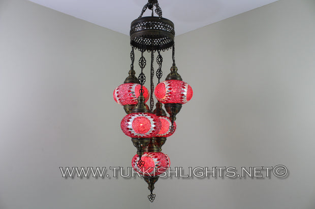 5-BALL SULTAN MOSAIC CHANDELIER (LARGE GLOBES) - TurkishLights.NET