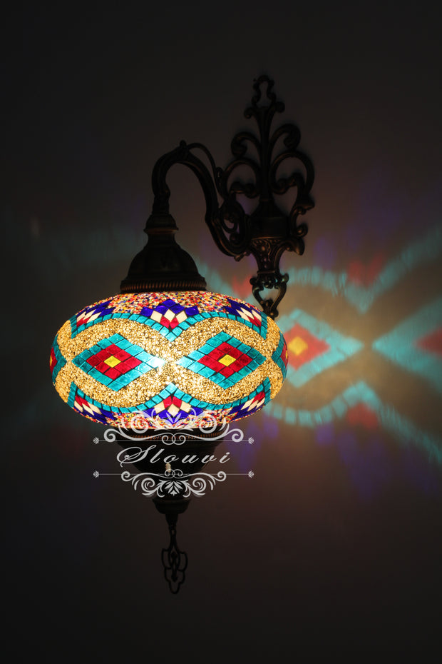 Turkish Mosaic  Wall Sconce, With Extra Large Globes - TurkishLights.NET