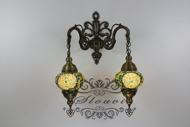 Turkish Mosaic Double Wall Sconce, With Medium Globes - TurkishLights.NET