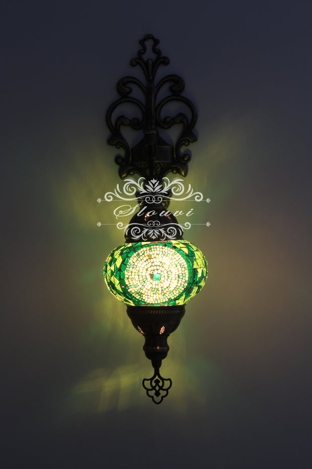 Turkish Mosaic  Wall Sconce, With Medium Globe - TurkishLights.NET