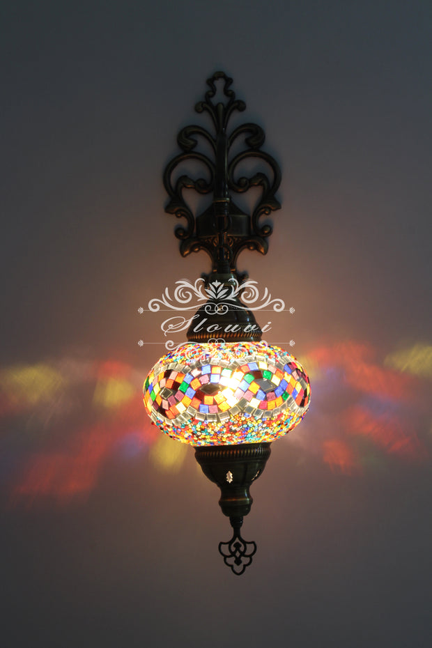 Turkish Mosaic  Wall Sconce, With Large Globe - TurkishLights.NET