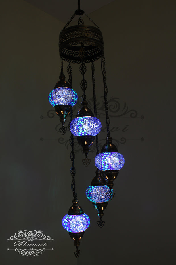 5 BALL TURKISH MOSAIC CHANDELIER, - TurkishLights.NET