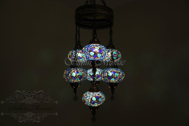 7 - BALL SULTAN TURKISH MOSAIC CHANDELIER (LARGE GLOBES) - TurkishLights.NET