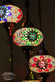 5 BALL TURKISH MOSAIC CHANDELIER, WITH LARGE GLOBES - TurkishLights.NET