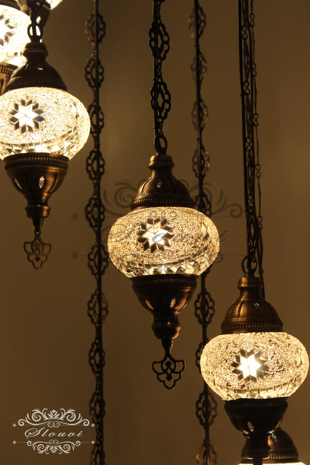 TURKISH MOSAIC LAMP, Water Drop Style CHANDELIER IN 8 GLOBES - TurkishLights.NET