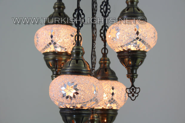 5-BALL SULTAN MOSAIC CHANDELIER (MEDIUM GLOBES) - TurkishLights.NET