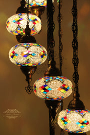 7  BALL TURKISH MOSAIC FLOOR LAMP, LAMBADER, LARGE GLOBES - TurkishLights.NET