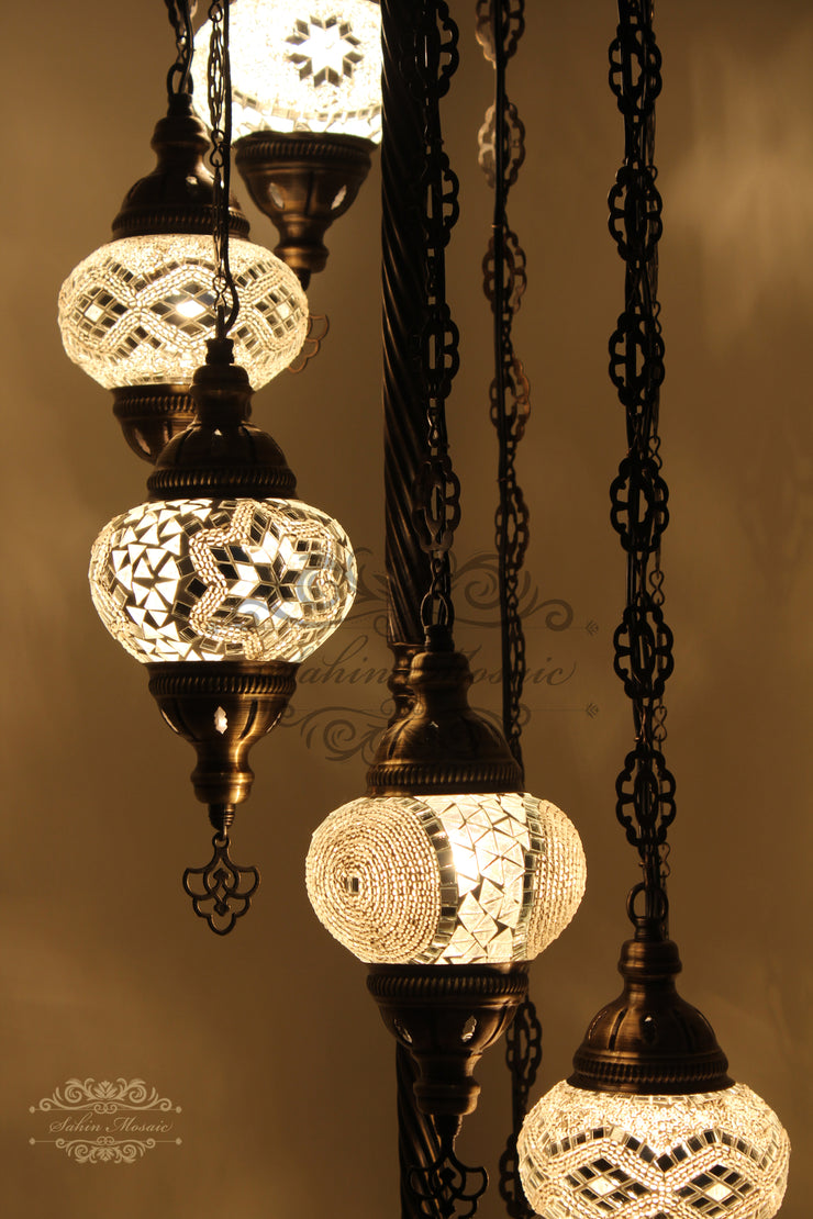 7 BALL TURKISH MOSAIC FLOOR LAMP, LAMBADER, MEDIUM GLOBES - TurkishLights.NET