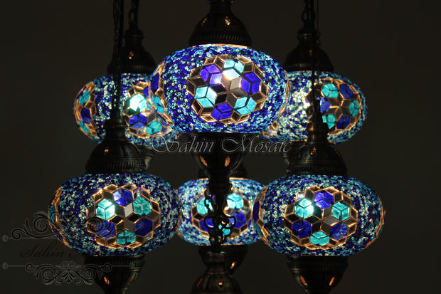 7 - BALL SULTAN TURKISH MOSAIC CHANDELIER (LARGE GLOBES) - TurkishLights.NET