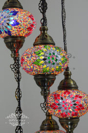 5 BALL TURKISH MOSAIC CHANDELIER, WITH LARGE GLOBES - TurkishLights.NET