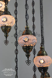 TURKISH MOSAIC LAMP, Water Drop Style CHANDELIER IN 8 GLOBES - TurkishLights.NET