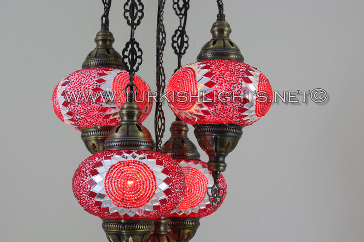 5-BALL SULTAN MOSAIC CHANDELIER (LARGE GLOBES) - TurkishLights.NET