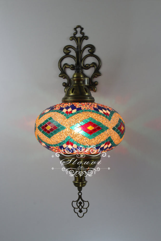 Turkish Mosaic  Wall Sconce, With Extra Large Globes - TurkishLights.NET