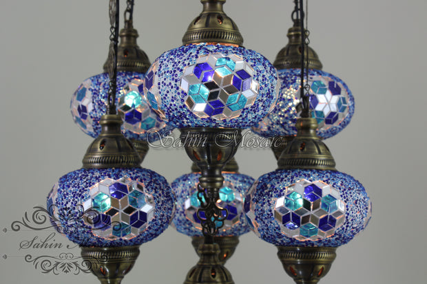 7 - BALL SULTAN TURKISH MOSAIC CHANDELIER (LARGE GLOBES) - TurkishLights.NET