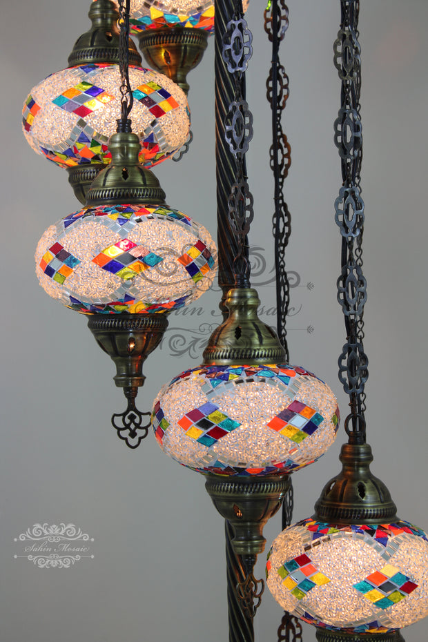 7  BALL TURKISH MOSAIC FLOOR LAMP, LAMBADER, LARGE GLOBES - TurkishLights.NET