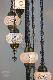 7 BALL TURKISH MOSAIC FLOOR LAMP, LAMBADER, MEDIUM GLOBES - TurkishLights.NET