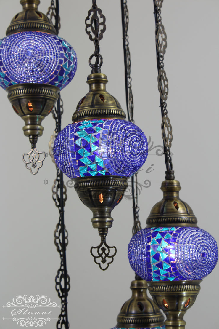 5 BALL TURKISH MOSAIC CHANDELIER, - TurkishLights.NET